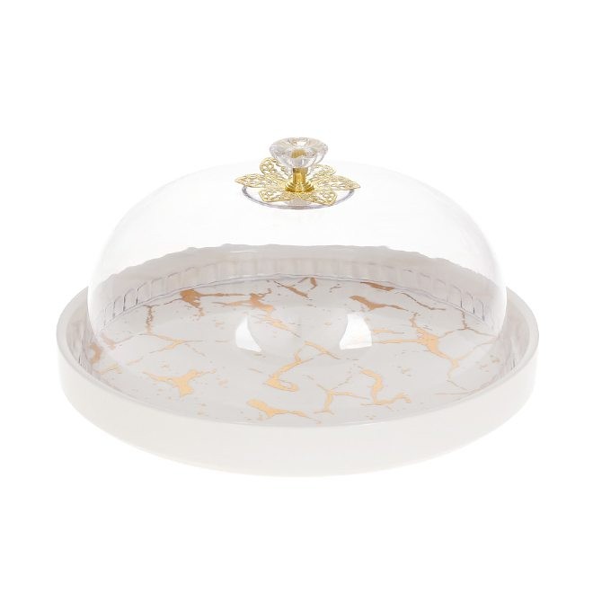 

Тортівниця фарфорова Ewax білий мармур з пластиковою кришкою 24 см. 32446