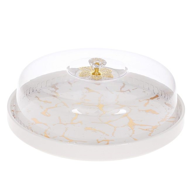 

Тортівниця фарфорова Ewax білий мармур з пластиковою кришкою 29 см. 32444