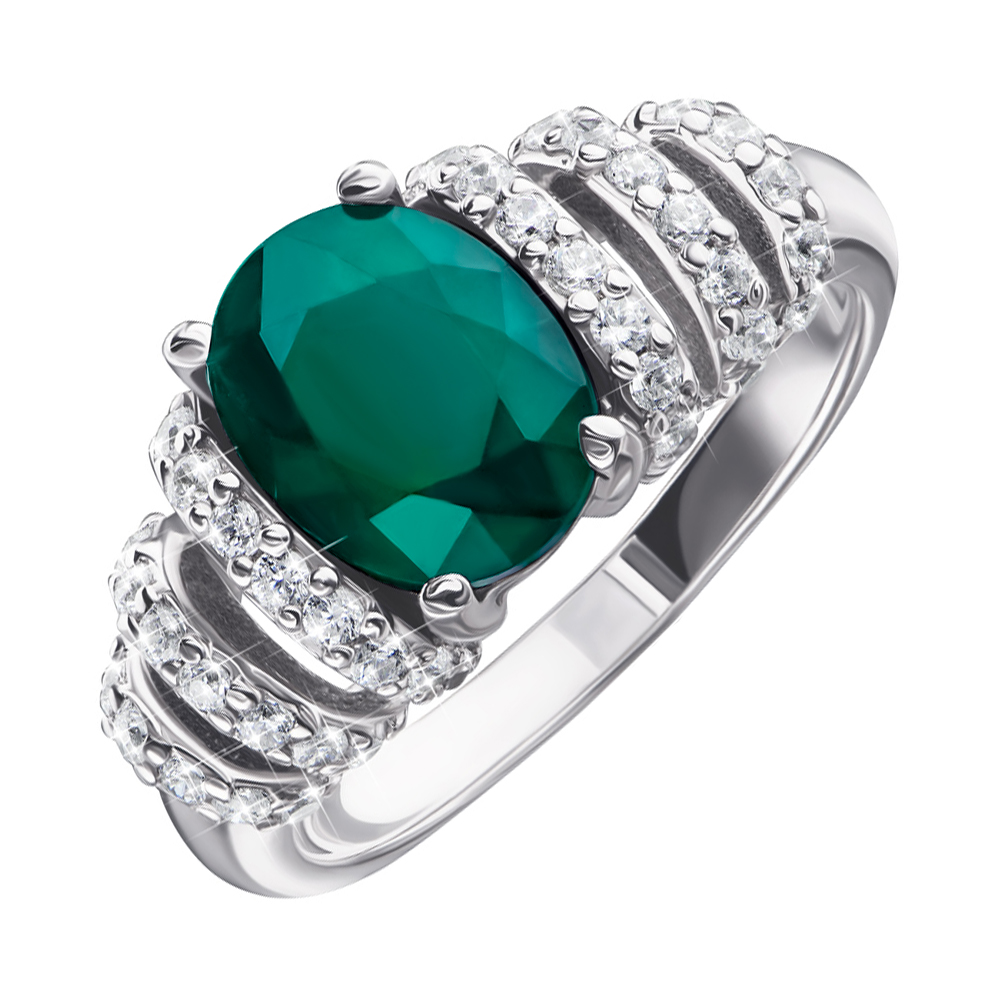 

Серебряное кольцо с зеленым агатом и фианитами 000138191 17.5 размера