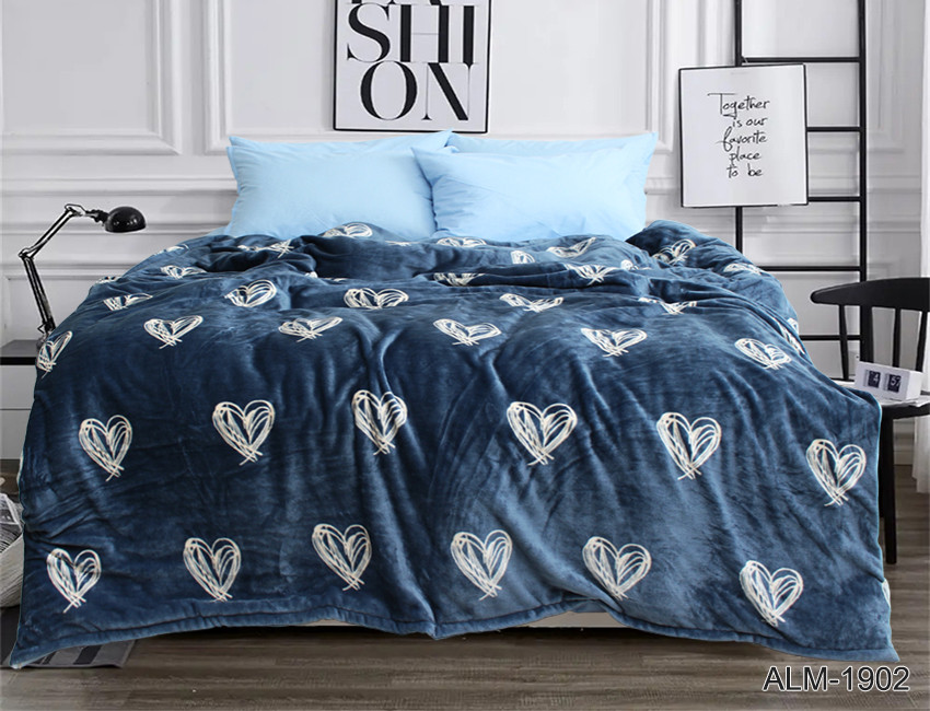 

Плед-покрывало TAG Велсофт (микрофибра) 200х220 см сердечки серо-синий ALM-1902