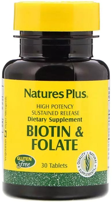 

Биотин и Фолиевая кислота, Nature's Plus, 30 таблеток (097467017924)