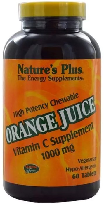 

Витамин С, Orange Juice Vitamin C, 1000 мг, Nature's Plus, 60 жевательных таблеток (097467024687)