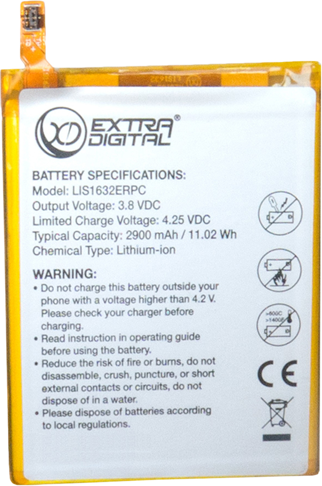 

Аккумулятор ExtraDigital для Sony Xperia XZ LIS1632ERPC 2900 мА·ч