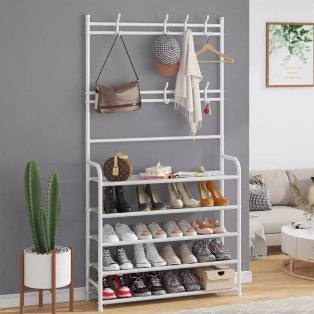 

Підлогова вішалка для одягу new simple floor clothes rack size з полицями та гачками біла