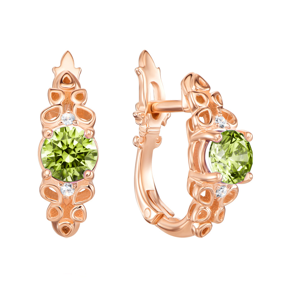 

Серьги из красного золота с хризолитами и фианитами 000135475