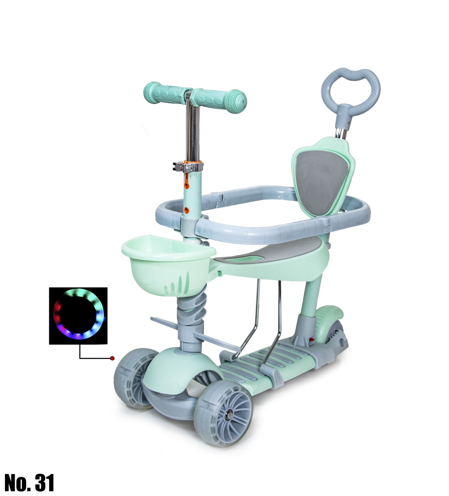 

Детский самокат с родительской ручкой, сиденьем и бортиком Scale Sports Scooter Smart 5 в 1 мятный