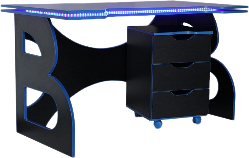 Акція на Геймерский стол с тумбой Barsky Game HG-04/LED/СUP-04/ПК-01 Blue від Rozetka UA