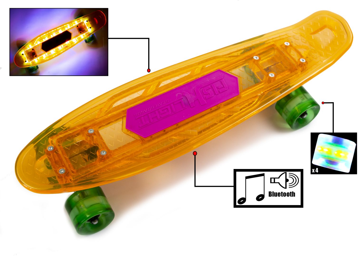 

Пенни борд Scale sport Penny "Fish Skateboard Original" Orange. Музыкальная и светящаяся дека