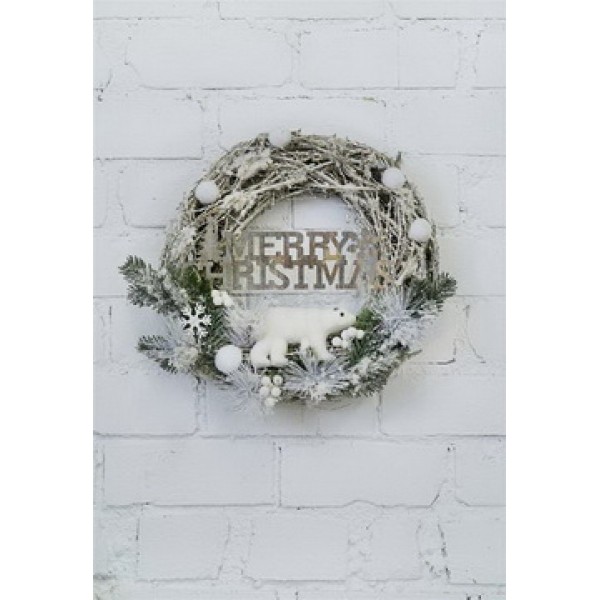 

Рождественский венок ColorWay (CW-MCW-41W) Merry Christmas, из натур. веток ротанга, 41см, White