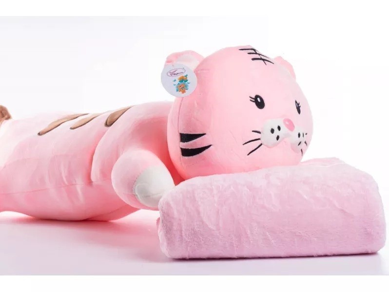 

Кот -тигр Плед Игрушка, подушка, 3 в 1 Котик розовый LM , мягкая игрушка с детским пледом-покрывало внутри ,тигренок символ 2022 года