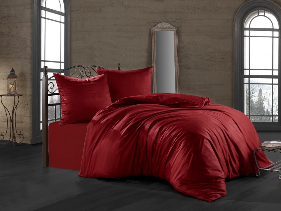 

Бордовое однотонное постельное из сатина Zugo Home Bordo евро ts-01869