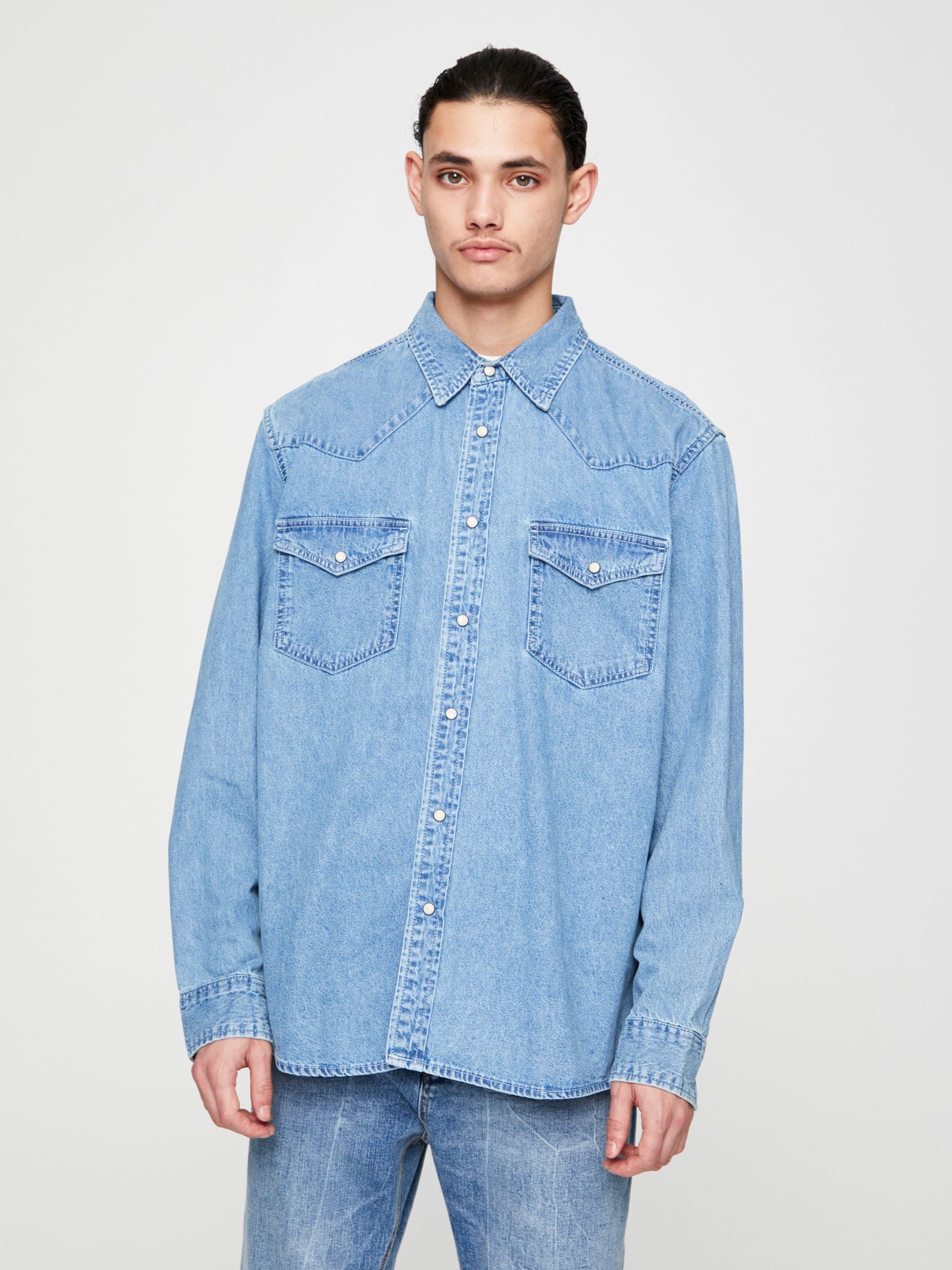 

Рубашка джинсовая Pull & Bear 5714/501/427  Голубая джинс, Рубашка джинсовая Pull & Bear 5714/501/427 S Голубая джинс