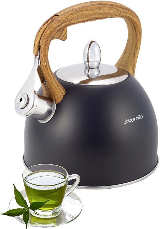 

Чайник Kamille Whistling Kettle Black 2.5л из нержавеющей стали со свистком (черный)