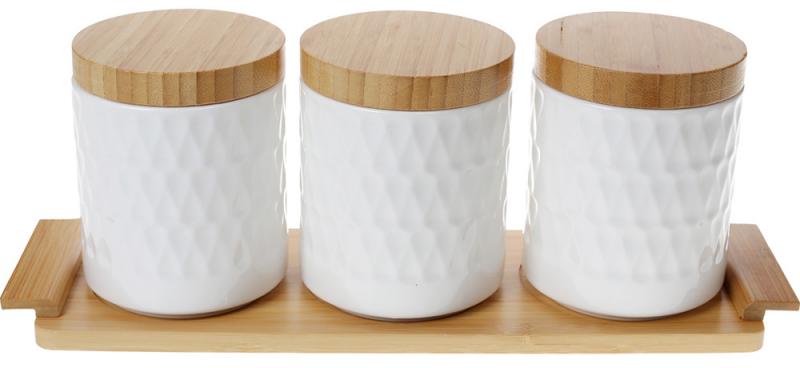 

Набор банок Ceram-Bamboo 550мл для сыпучих на деревянной подставке (289-337)