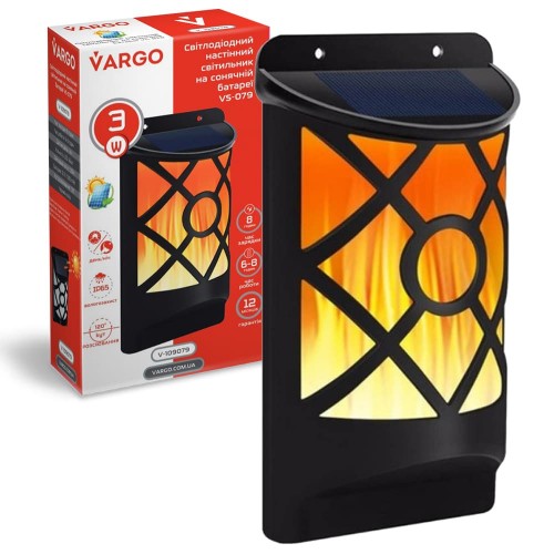 

LED светильник на солнечной батарее VARGO 3W пламя с датчиком Черный