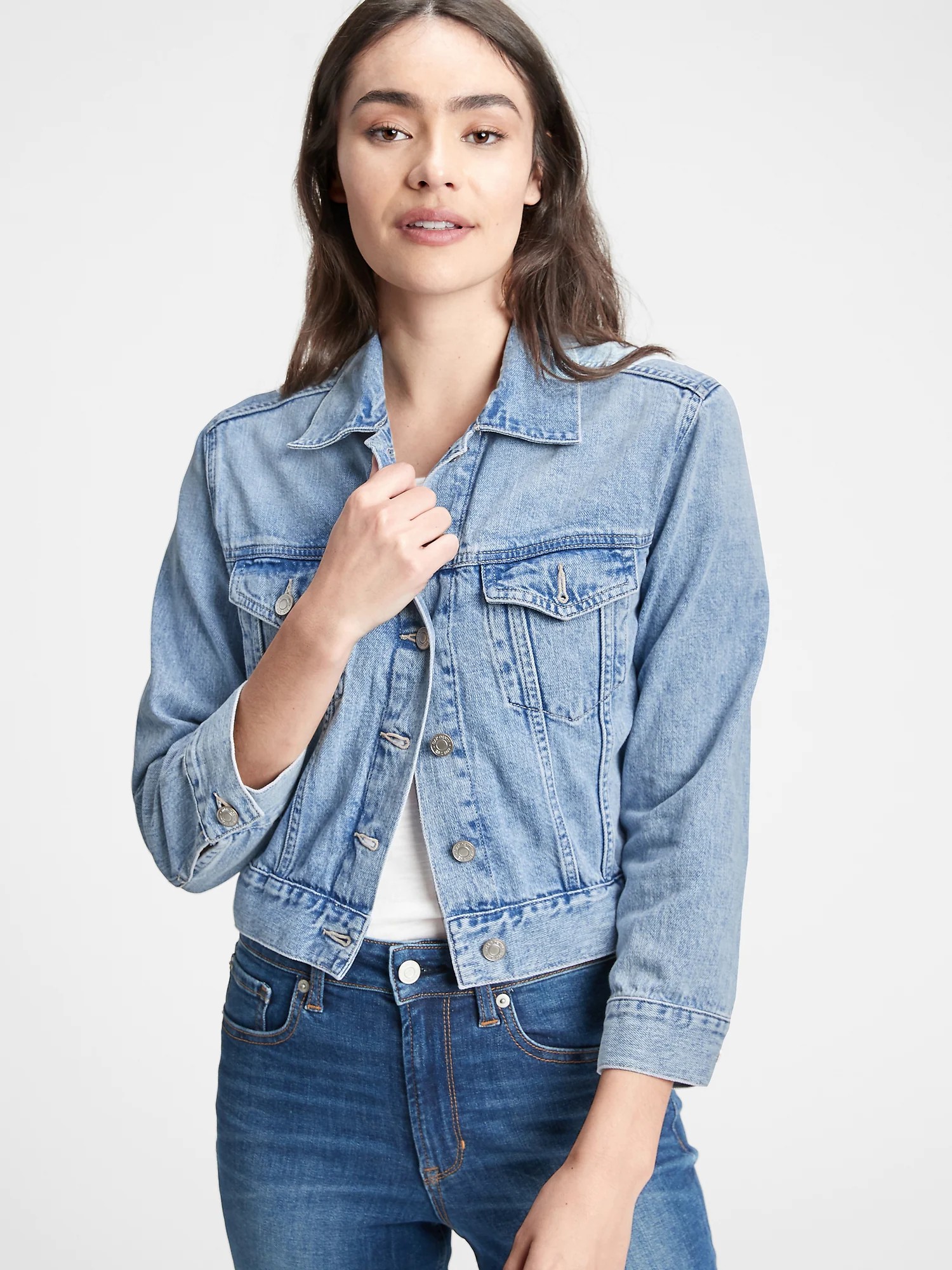 

Укороченная джинсовая куртка GAP 1159757748 (Голубой, XL)