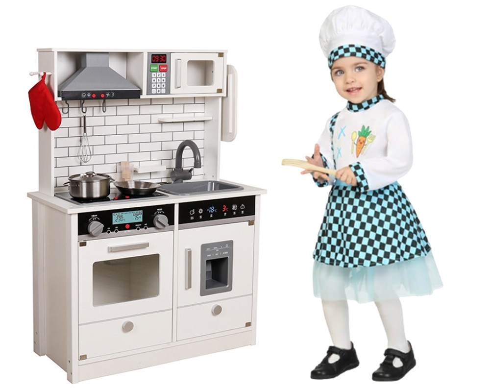 

Детская деревянная кухня Аурика White + натуральные звуковые и световые эффекты + набор посуды