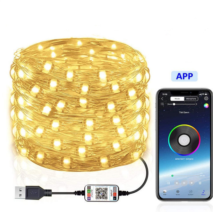 

Гирлянда новогодняя умная / smart,50 led, 5 м, управление со смартфона, 18 режимов, мерцание в такт музыке