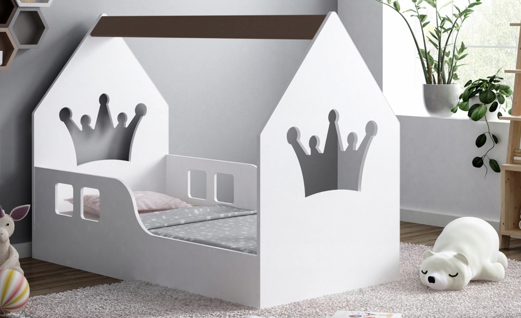 

Детская кровать домик Корона KidsBunkBed 144 см x 74,5 см x 106 см. белый цвет