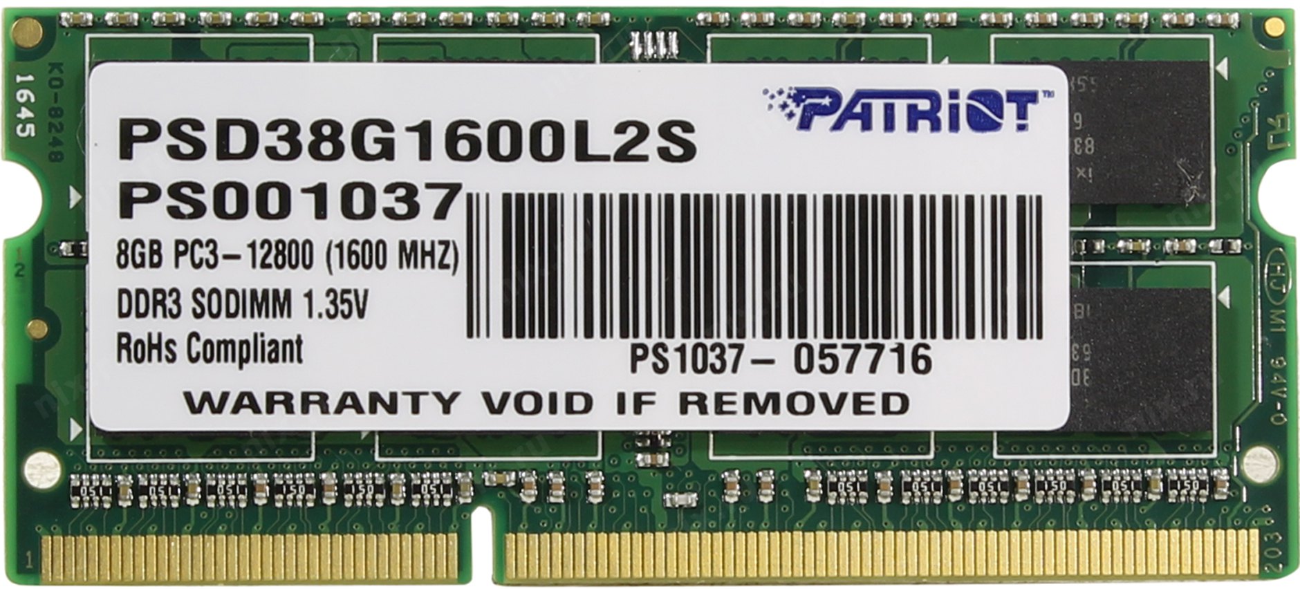 

Оперативна пам'ять Patriot DDR3L SL 8GB 1600 MHz CL11 SODIMM 1 (PSD38G1600L2S)