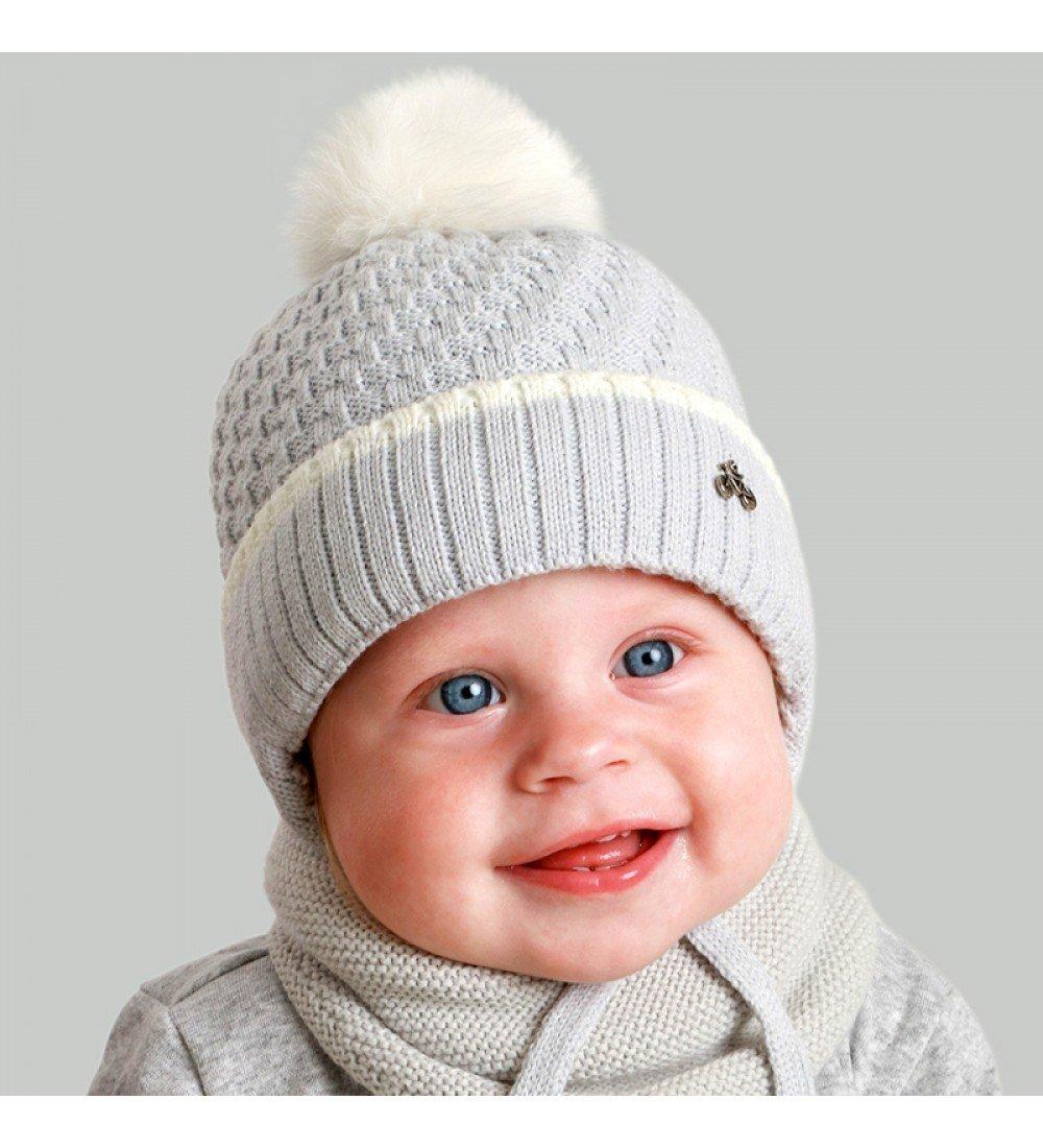 

Шапка детская Elf-Kids ОГ 46 см зимняя для мальчика с хомутиком Ален светло-серый