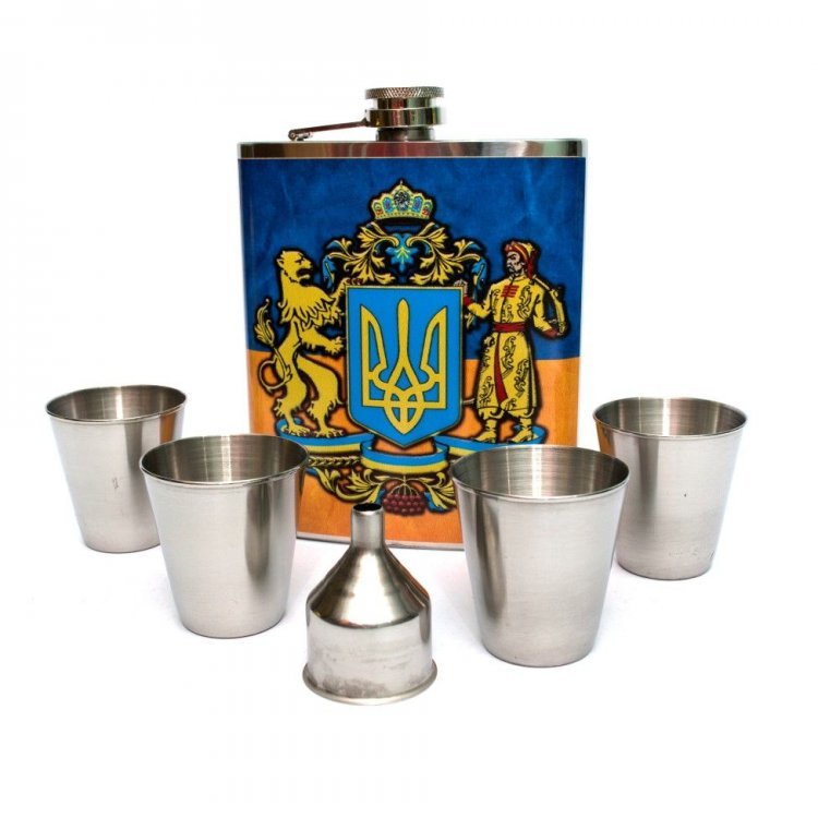

Украинский набор фляга, стопки, лейка Handmade Желто-синий 000141046