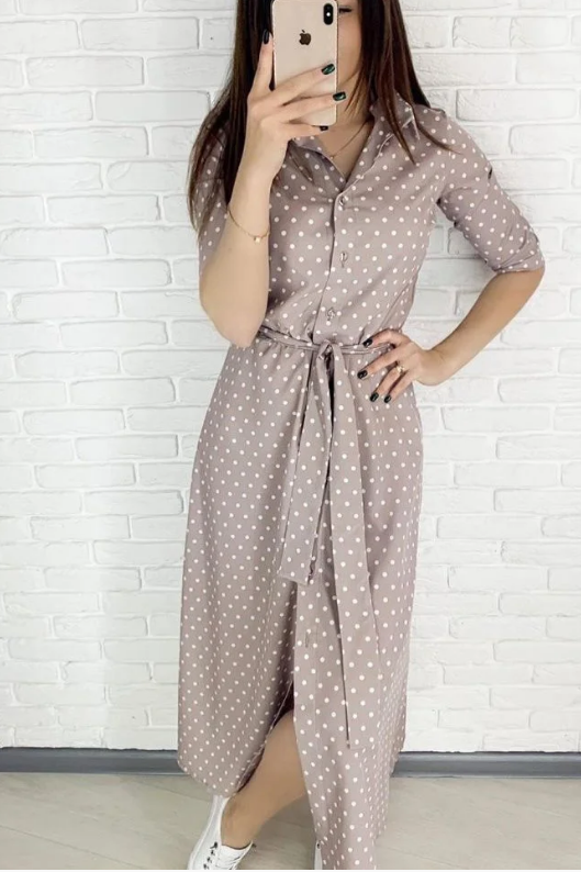 

Платье миди в горошек Fashion Woman FG00808 р48 бежевое