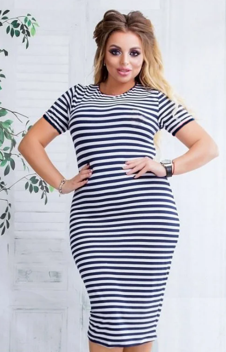 

Женское батальное платье Fashion Woman GF000928 р48 тельняжка