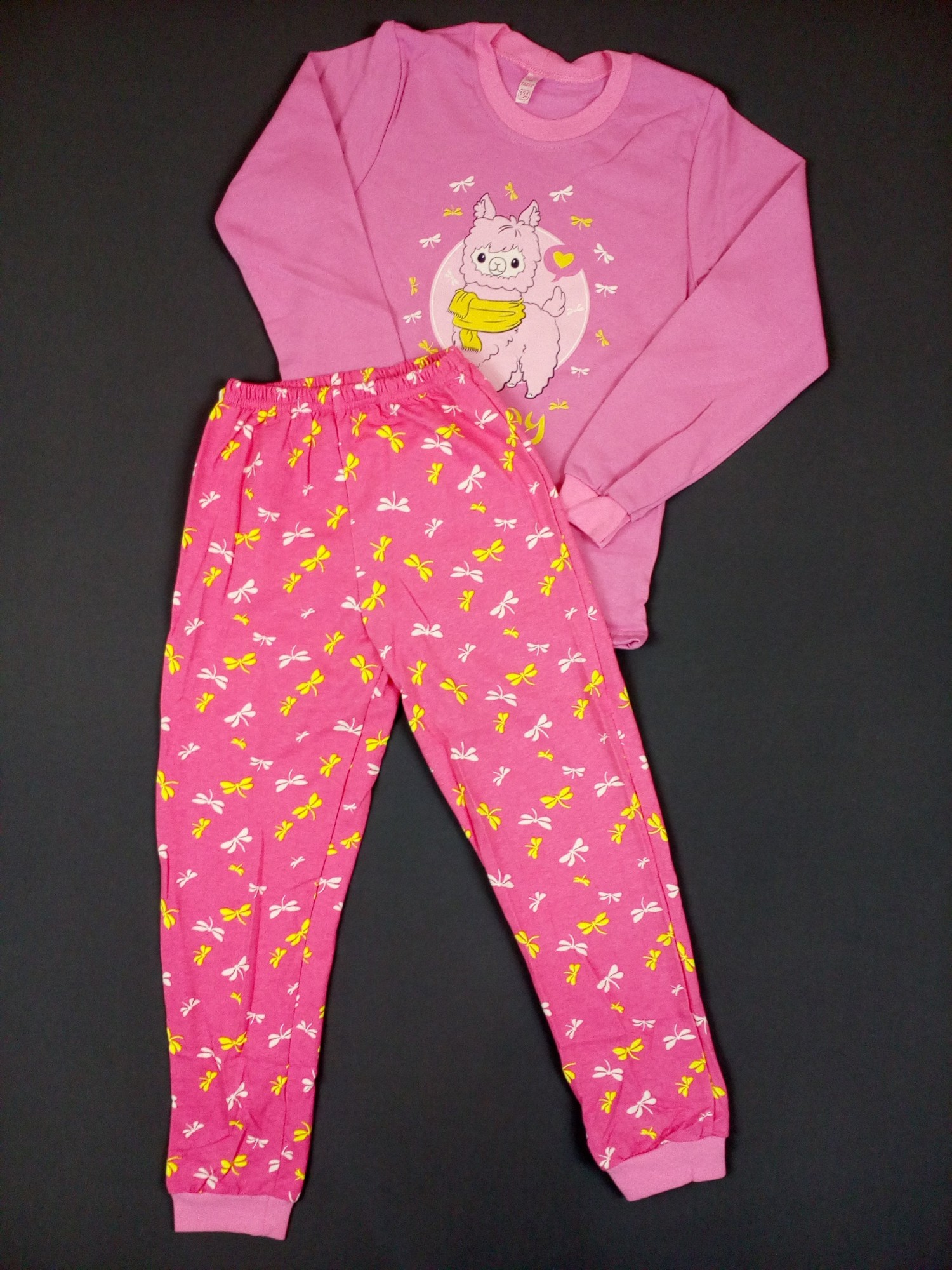 

Пижама детская из футера (футболка с длинным рукавом + штаны) Gabbi PGD-19-9 134см розовая 11884