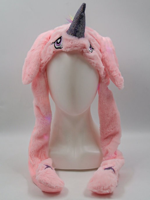 

Шапка Единорог светящаяся с двигающимися ушками Kigurumi розовая