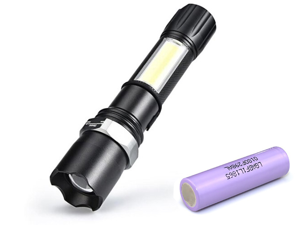 

Фонарь Police 8626C-XPE+COB, microUSB, zoom, Box + Оригинальный аккумулятор LG 18650 3400 mAh Черный (1006-987-00)