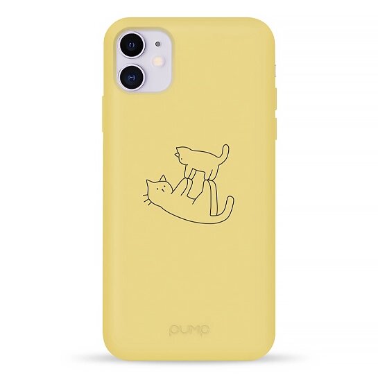 

Чехол Pump Silicone Minimalistic Case for iPhone 11 Cat on Cat С рисунком Желтый