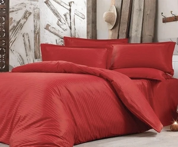 

Комплект постельного белья NSHV Двуспальный Сатин страйп Красный люкс поcтільна білизна n_4131d