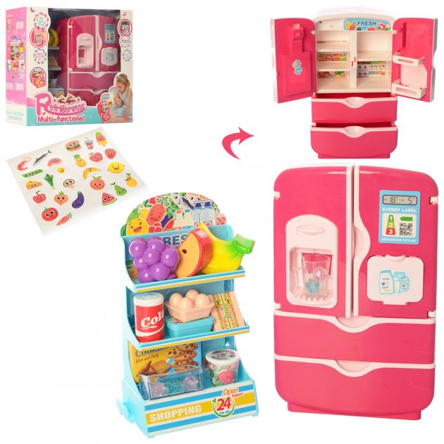 

Холодильник 35882D, 27 предметов, свет, продукты, 2 режима громкости, на батарейках, в коробке розовый