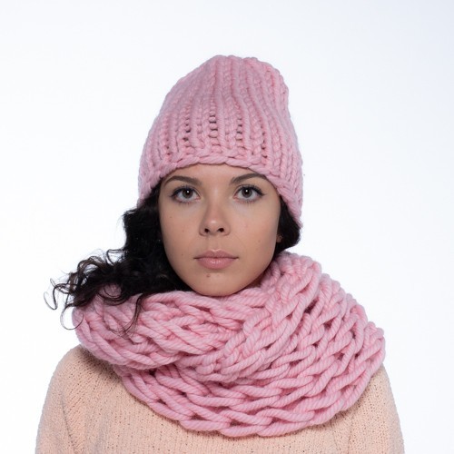 

Комплект зимний из толстой пряжи шапка и снуд PureWool Zefir Пудровый ZR11480NW