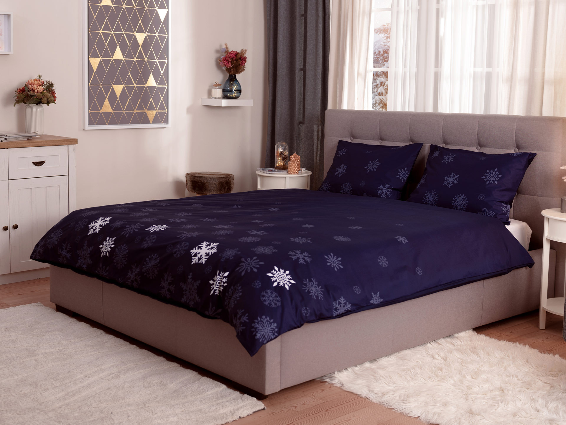

Комплект постельного белья Снежинки Black Diamonds Dormeo Синий 140x200 см