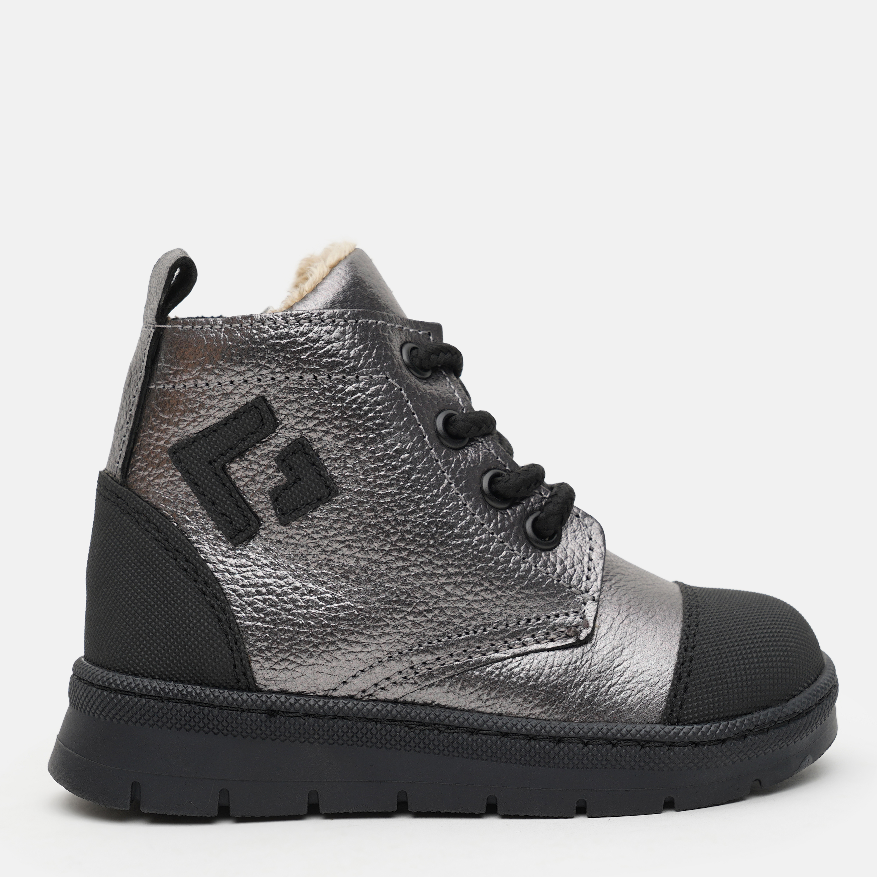 

Ботинки кожаные VUVU KIDS Platinum silvery 720 24 (7.5) (7) Платиновые с черными вставками