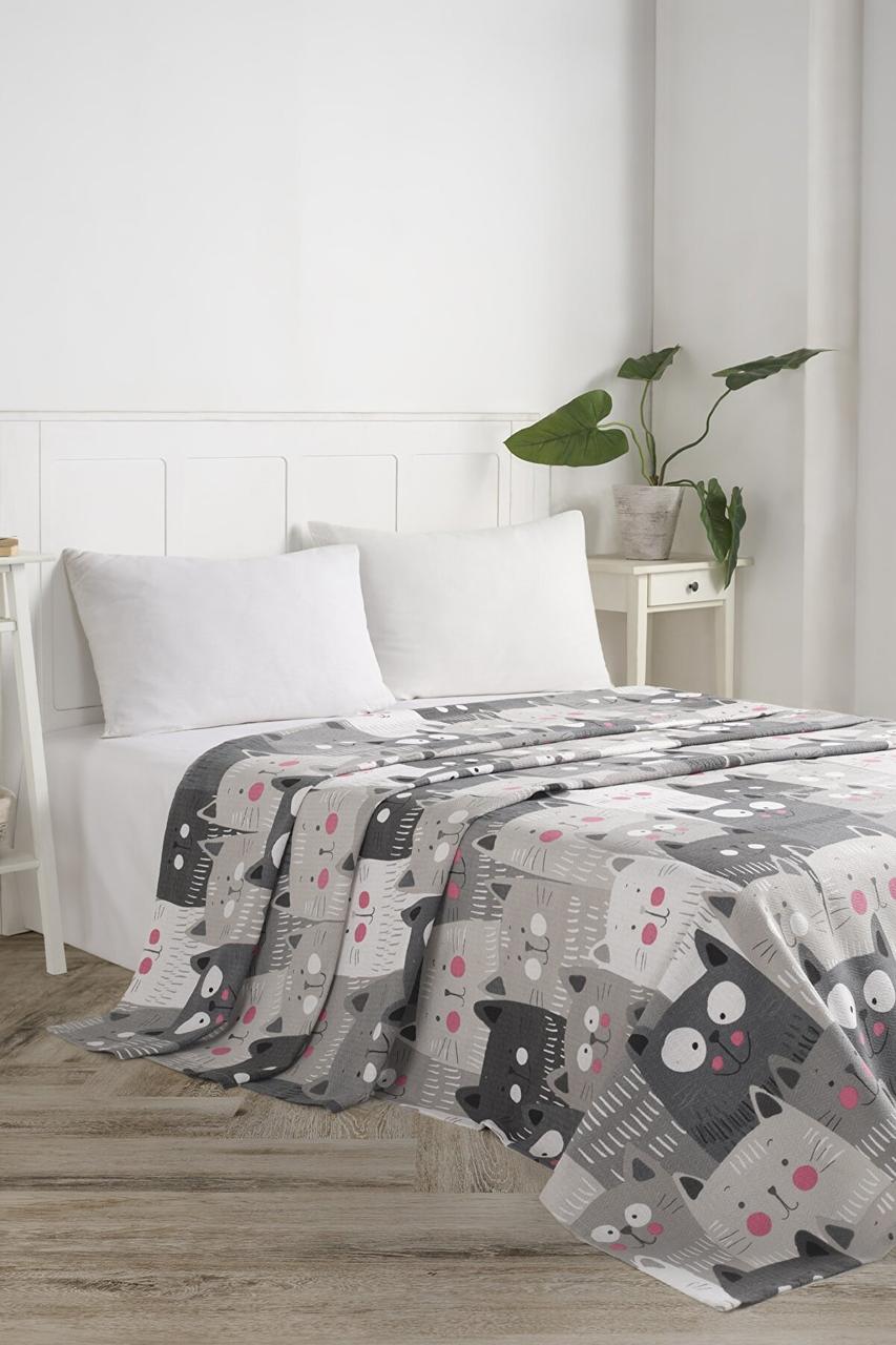 

Покрывало пике Eponj Home - DuvardaKediler gri серый вафельное 160*235