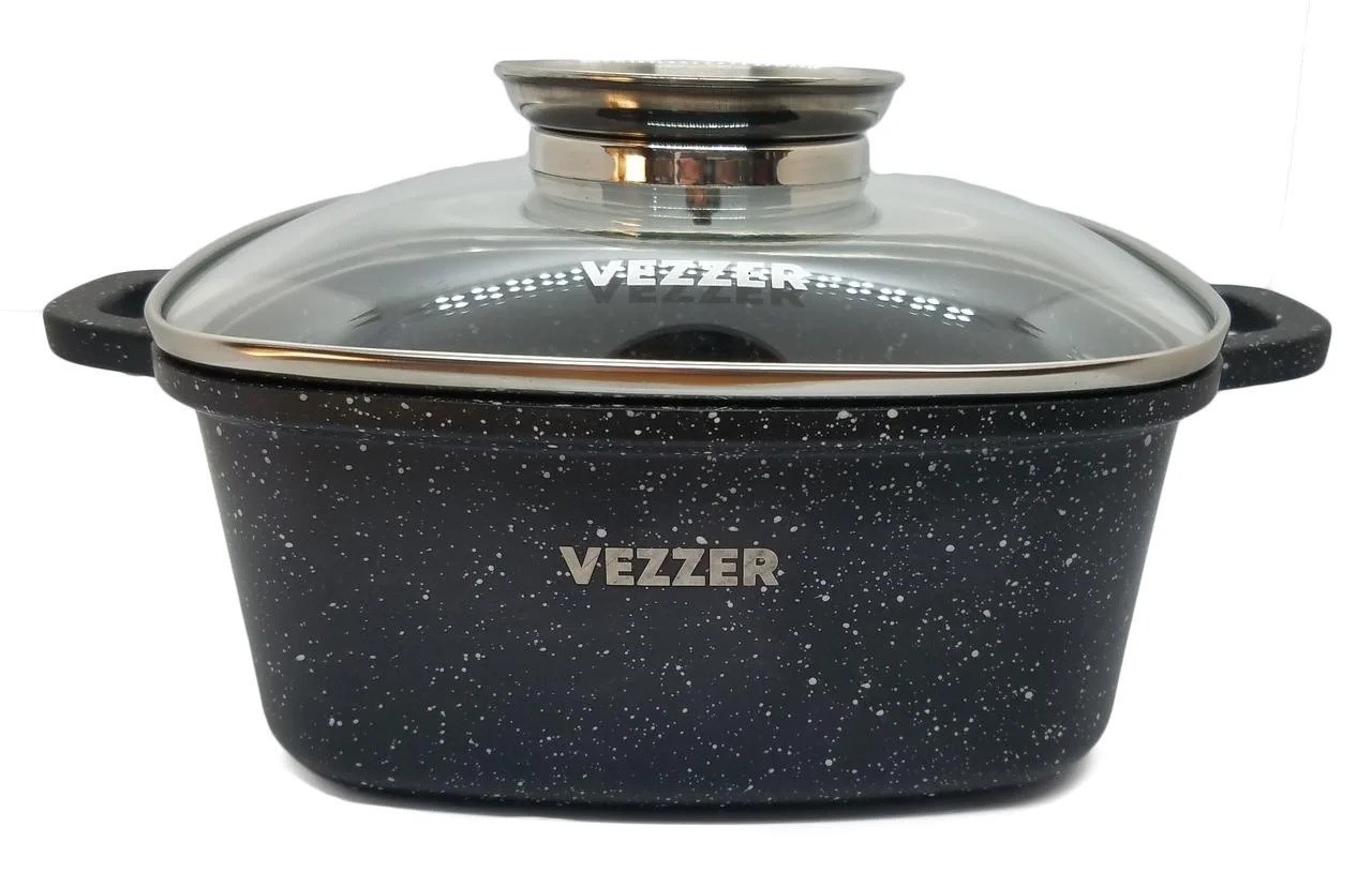 

Кастрюля Vezzer 5,5 л алюминиевая, квадратная, мраморное покрытие, силиконовые ручки, черная
