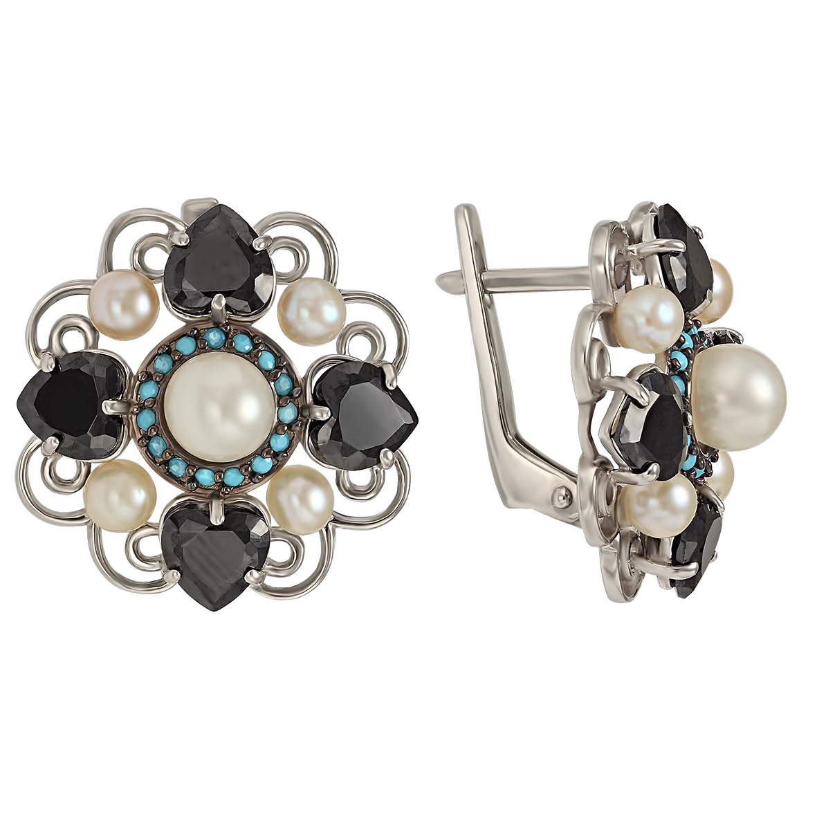 

Серебряные серьги с жемчугом, фианитами и нанокристаллами Tango Jewellery Company 420220С