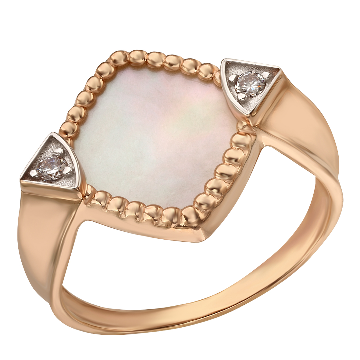 

Золотое кольцо с агатом (ониксом)/перламутром и фианитами Tango Jewellery Company 369643 размер 18