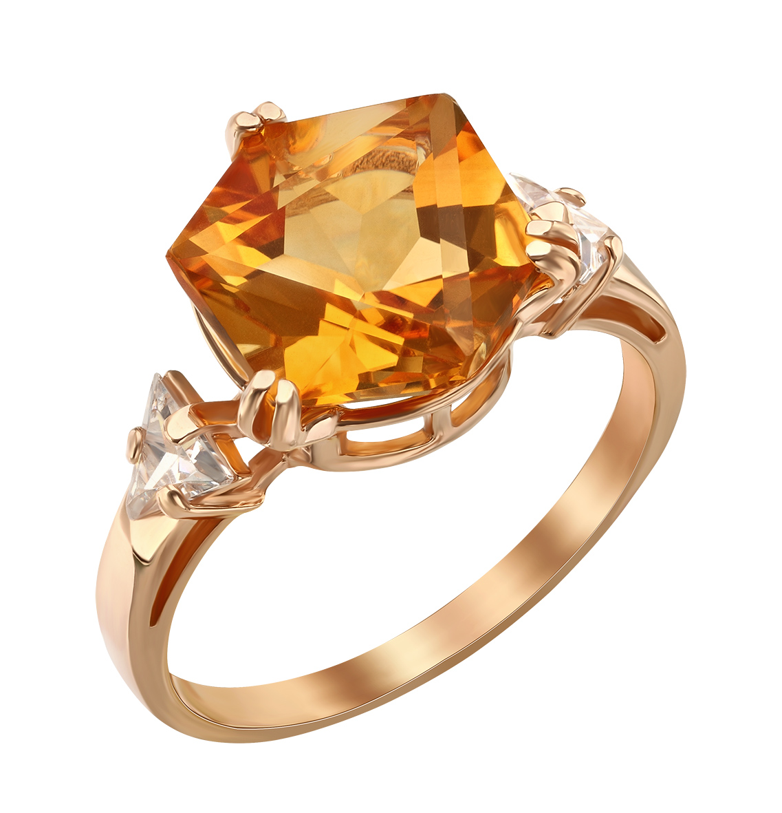 

Золотое кольцо с цитрином и фианитами Tango Jewellery Company 369684 размер 17