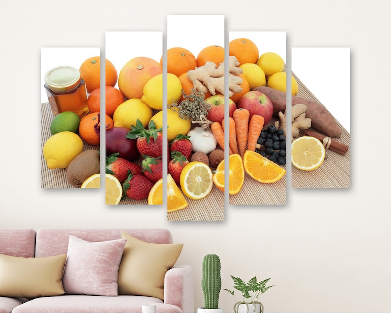 

Модульная картина на холсте из пяти частей Свежие фрукты и овощи 137x85 см