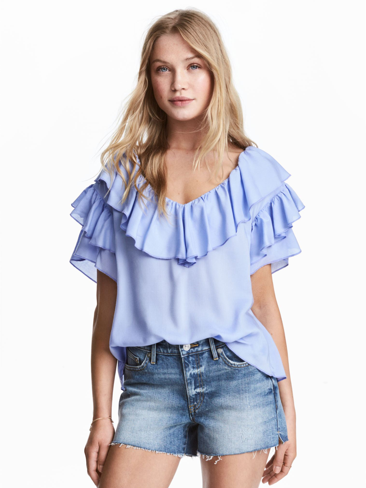 

Блузка H&M 5297075log  Голубая, Блузка H&M 5297075log 34 Голубая