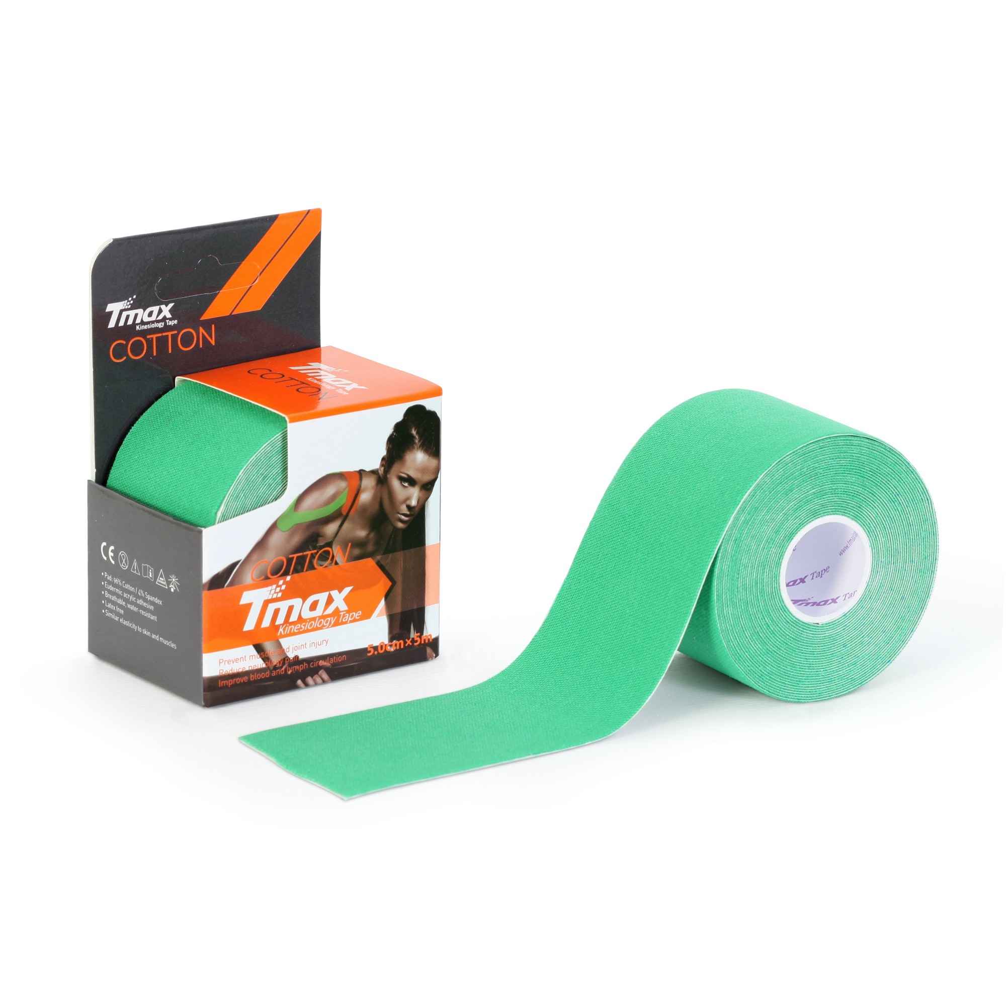 

Кинезио тейп Tmax Cotton Tape 5смx5м зеленый TCG