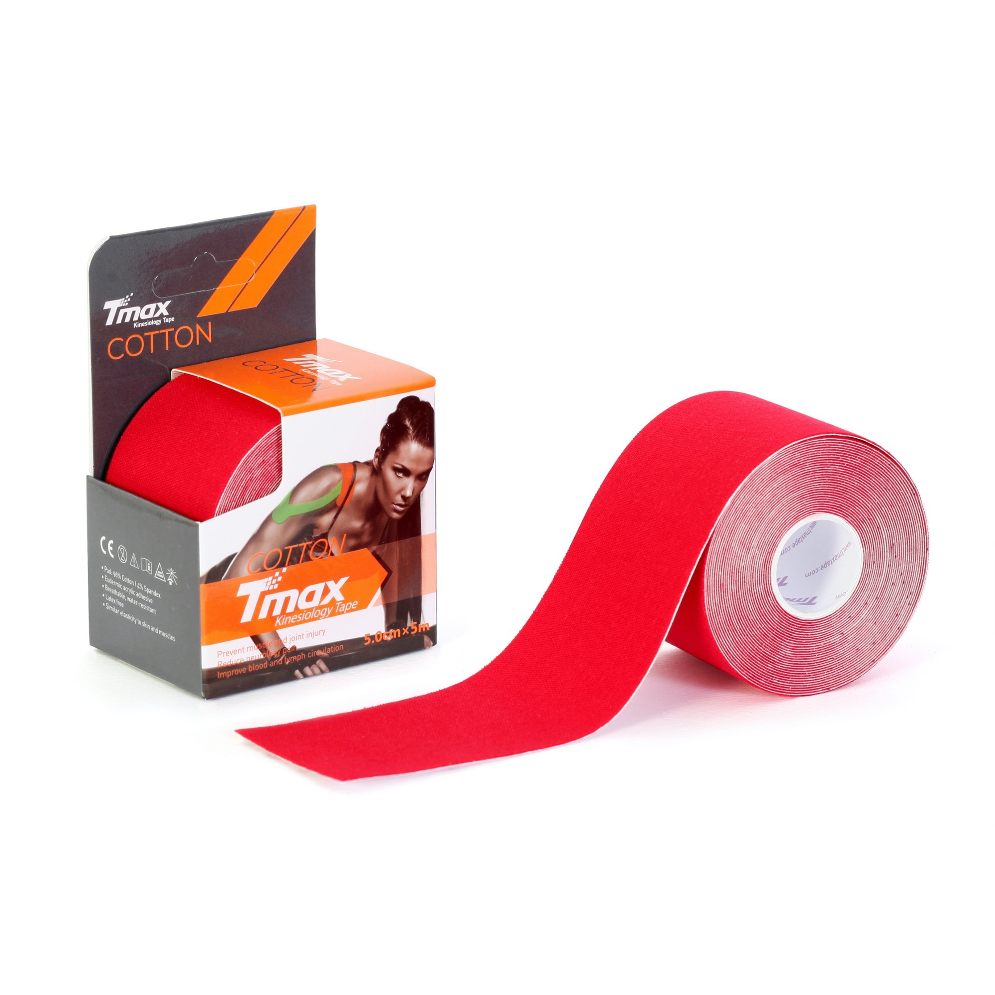 

Кинезио тейп Tmax Cotton Tape 5смx5м красный TCR