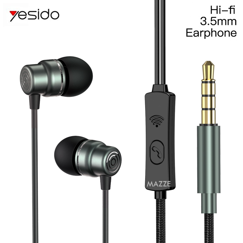 

Наушники с Микрофоном 3.5mm jack Вакуумные Проводные (120 см) Стерео Гарнитура Для Телефона Смартфона Ноутбука Yesido YH-32 Black-Green