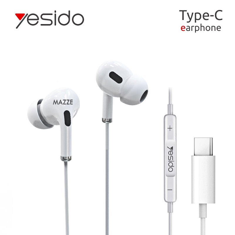

Проводные Наушники с Микрофоном (1.2м) Type-C Вакуумные Стерео Гарнитура Для Телефона Смартфона Ноутбука Yesido YH-35 White