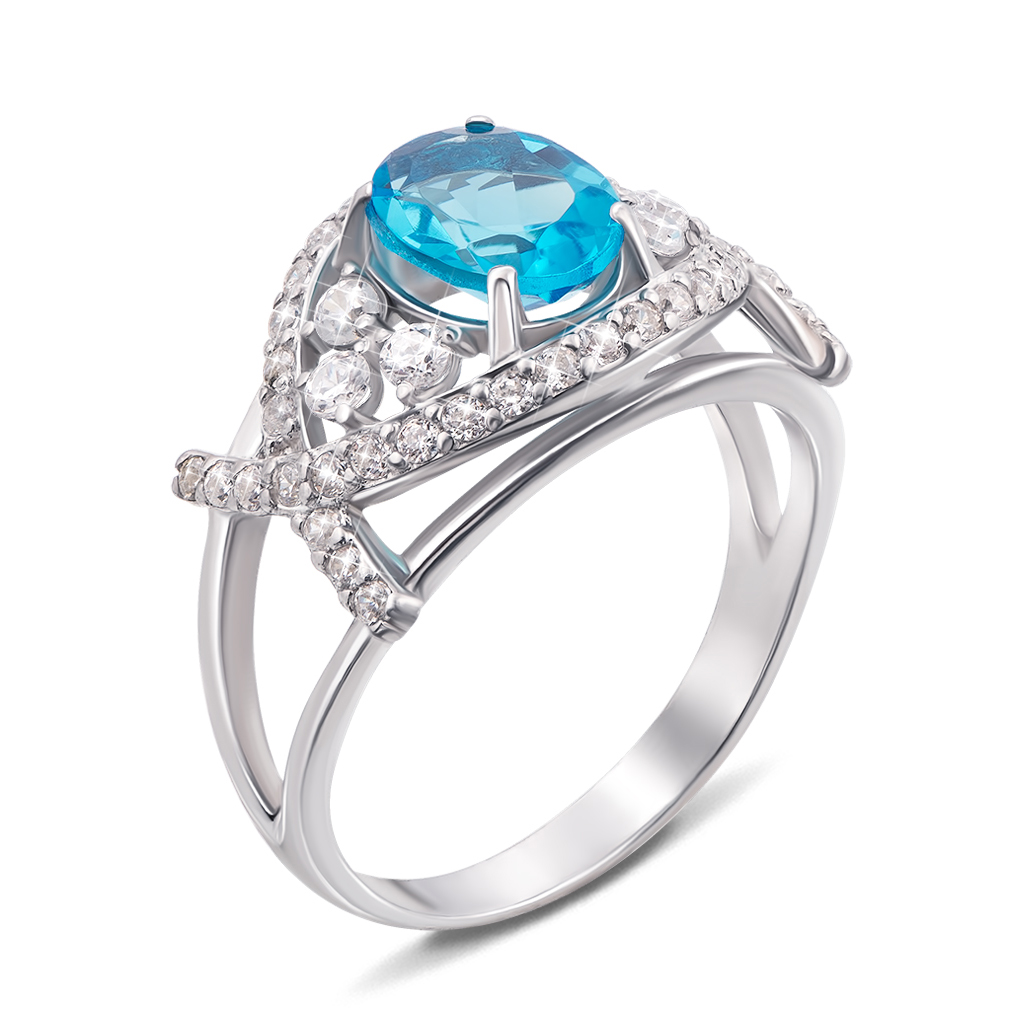 

Серебряное кольцо с голубым кварцем и фианитами 000136269 16 размера