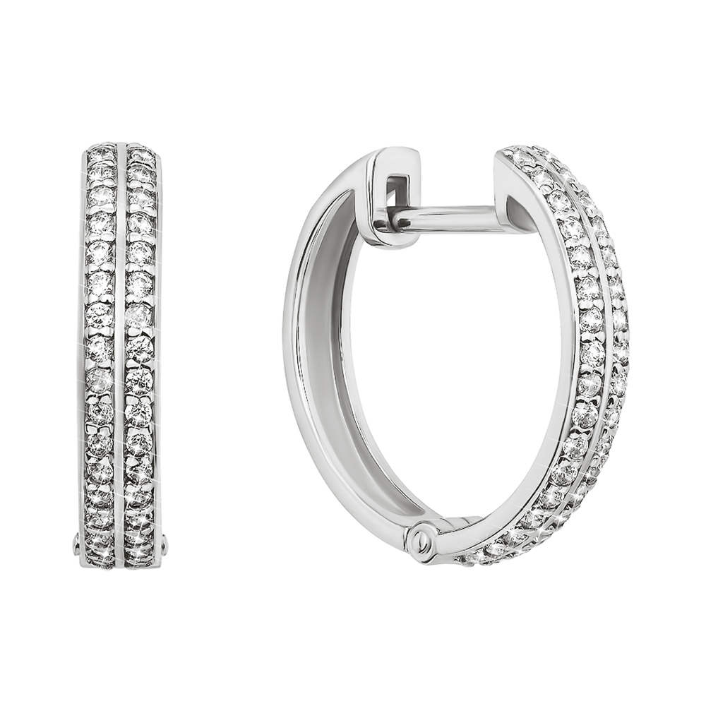 

Золотые серьги-кольца в белом цвете с фианитами, 16мм 000130583